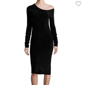Helmut Lang One Shoulder Velveteen Midi Dress